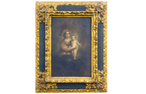 A. CANO. Óleo sobre tabla. ""Virgen con Niño"