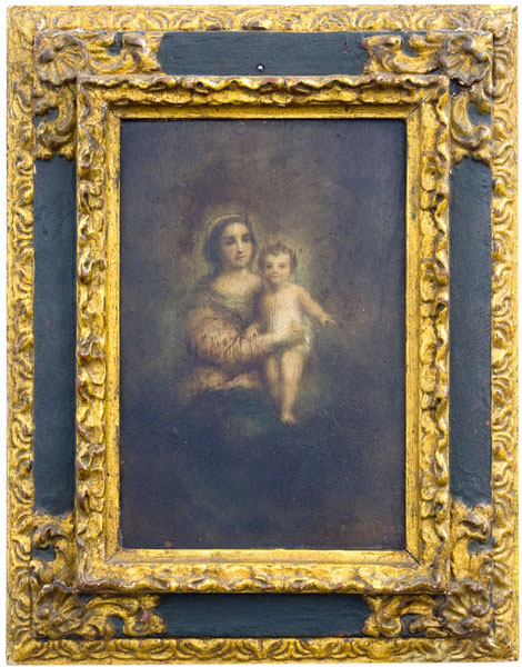 A. CANO. Óleo sobre tabla. ""Virgen con Niño"
