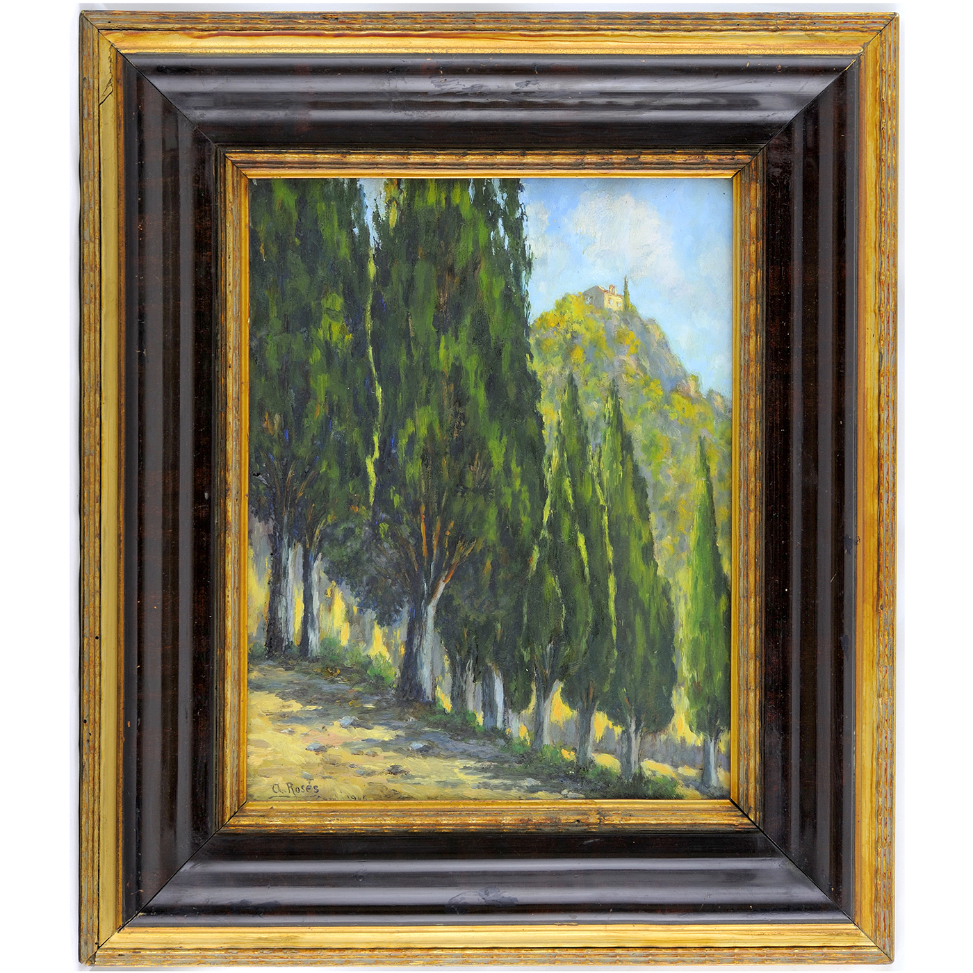 A. ROSÉS. (ESCUELA CATALANA). Óleo sobre tablet. "Paisaje".
