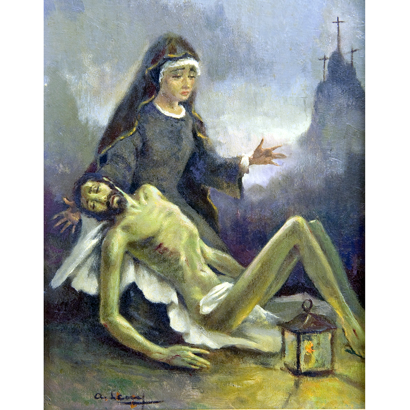 A. SCARAY. Óleo sobre tabla. "Piedad". A. SCARAY. Óleo sobre tabla. "Piedad".