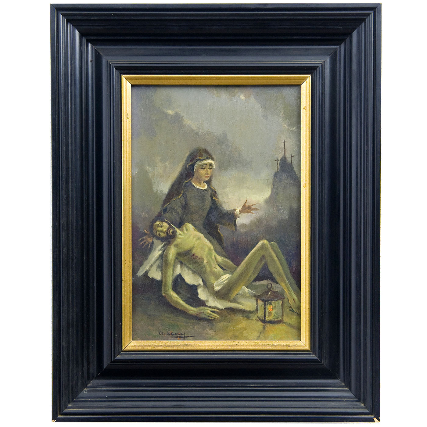 A. SCARAY. Óleo sobre tabla. "Piedad".