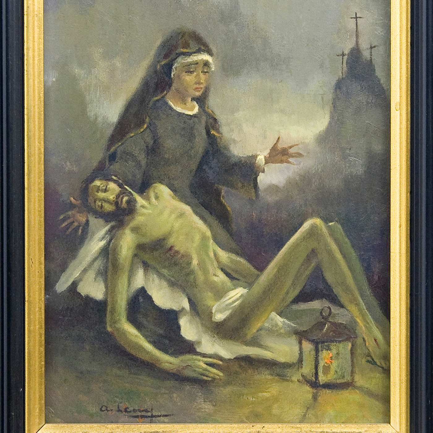 A. SCARAY. Óleo sobre tabla. "Piedad". A. SCARAY. Óleo sobre tabla. "Piedad".