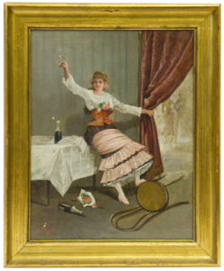 ADOLFO DEL AGUILA Y ACOSTA. Óleo sobre lienzo. ""Jóven Brindando"