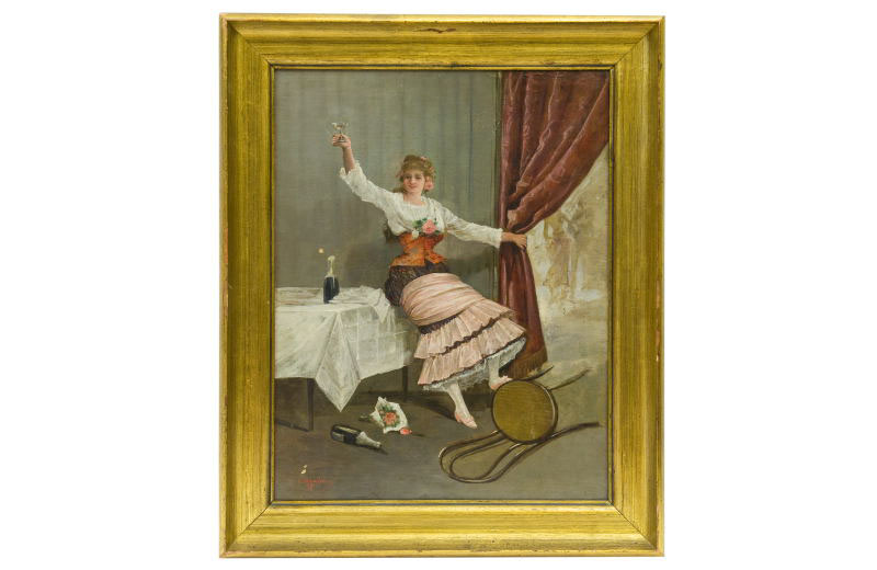 ADOLFO DEL AGUILA Y ACOSTA. Óleo sobre lienzo. ""Jóven Brindando" ADOLFO DEL AGUILA Y ACOSTA. Óleo sobre lienzo. ""Jóven Brindando"