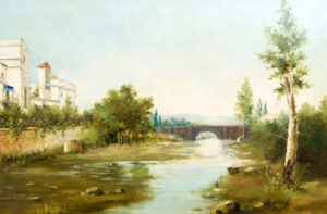 ADOLFO GIRÁLDEZ PEÑALVER. Óleo sobre lienzo. ""Paisaje urbano"
