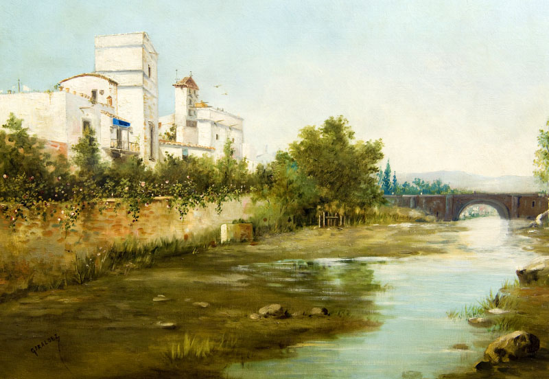 ADOLFO GIRÁLDEZ PEÑALVER. Óleo sobre lienzo. ""Paisaje urbano" ADOLFO GIRÁLDEZ PEÑALVER. Óleo sobre lienzo. ""Paisaje urbano"