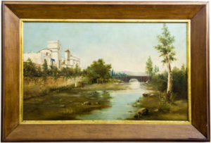 ADOLFO GIRÁLDEZ PEÑALVER. Óleo sobre lienzo. ""Paisaje urbano"