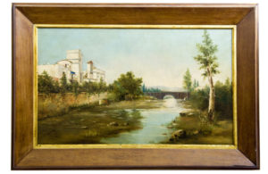 ADOLFO GIRÁLDEZ PEÑALVER. Óleo sobre lienzo. ""Paisaje urbano"