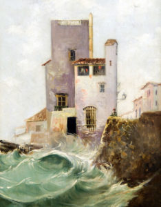 ADOLFO GIRÁLDEZ PEÑALVER. Pareja de Óleos sobre tabla. “Rompiendo las Olas” y “Callejón”