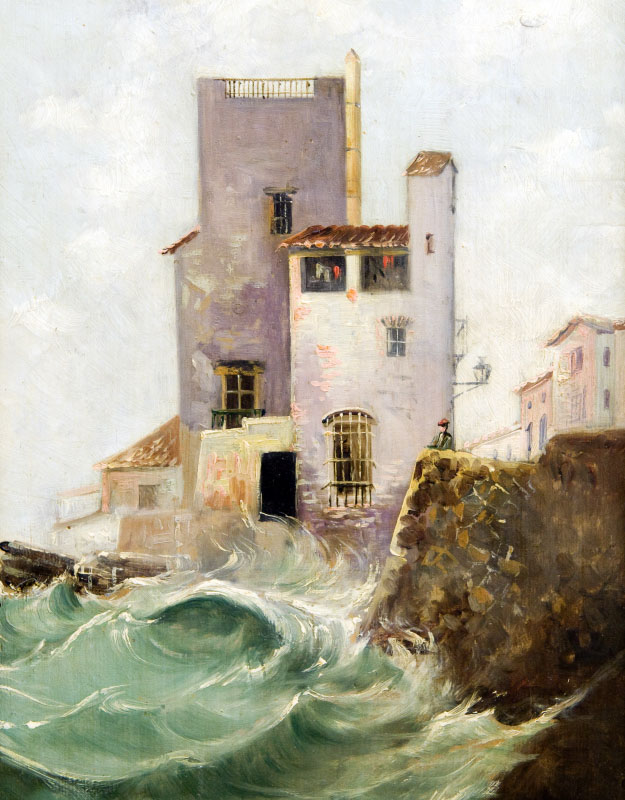 ADOLFO GIRÁLDEZ PEÑALVER. Pareja de Óleos sobre tabla. “Rompiendo las Olas” y “Callejón” ADOLFO GIRÁLDEZ PEÑALVER. Pareja de Óleos sobre tabla. “Rompiendo las Olas” y “Callejón”
