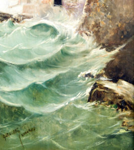 ADOLFO GIRÁLDEZ PEÑALVER. Pareja de Óleos sobre tabla. “Rompiendo las Olas” y “Callejón”