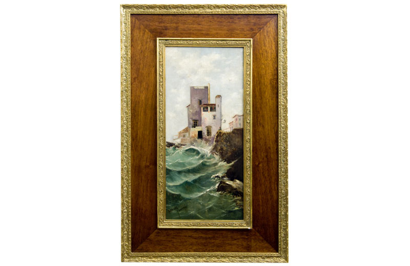 ADOLFO GIRÁLDEZ PEÑALVER. Pareja de Óleos sobre tabla. “Rompiendo las Olas” y “Callejón” ADOLFO GIRÁLDEZ PEÑALVER. Pareja de Óleos sobre tabla. “Rompiendo las Olas” y “Callejón”