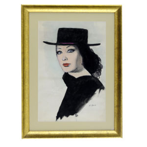 ALFRED OPISSO CARDONA. Dibujo a tinta y acuarela. ""Mujer con sombrero""