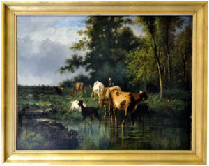ANDRÉS CORTÉS AGUILAR, Óleo sobre lienzo. ""Vacas"