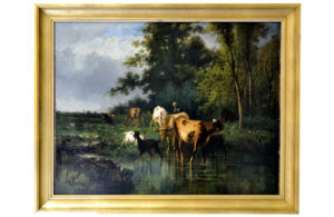 ANDRÉS CORTÉS AGUILAR, Óleo sobre lienzo. ""Vacas"