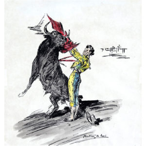 ANDRÉS MARTÍNEZ DE LEÓN. Dibujo a plumilla y acuarela. ""Escenas Taurinas""