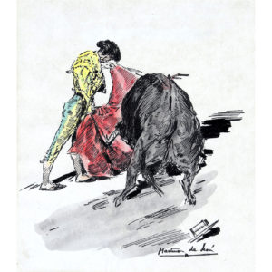 ANDRÉS MARTÍNEZ DE LEÓN. Dibujo a Plumilla y Acuarela. ""Pase de Capa""