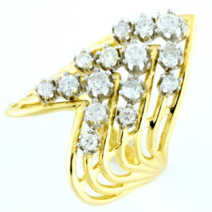 Anillo en Oro Amarillo con 15 Diamantes Naturales talla Brillante de 1,00 ct. total aprox. (G-H-I/SI1-SI2).