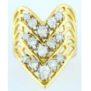 Anillo en Oro Amarillo con 15 Diamantes Naturales talla Brillante de 1,00 ct. total aprox. (G-H-I/SI1-SI2).