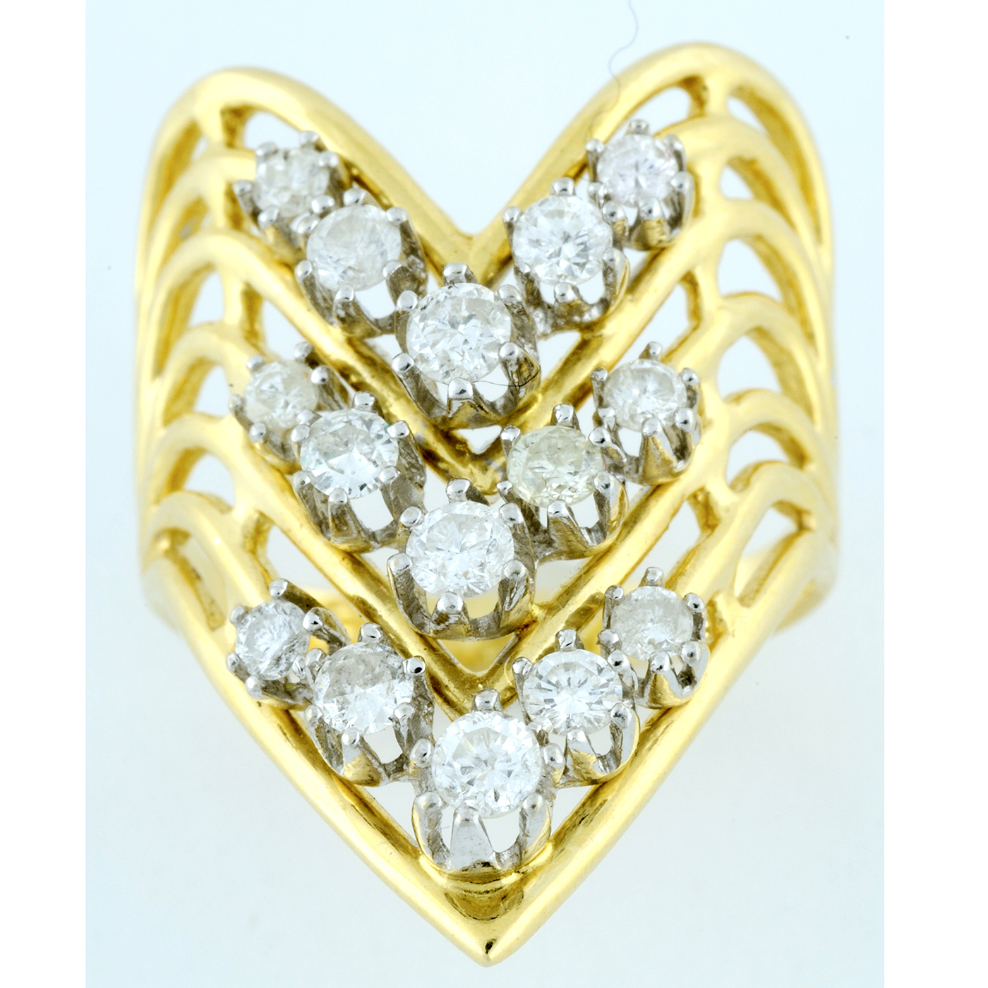 Anillo en Oro Amarillo con 15 Diamantes Naturales talla Brillante de 1,00 ct. total aprox. (G-H-I/SI1-SI2).