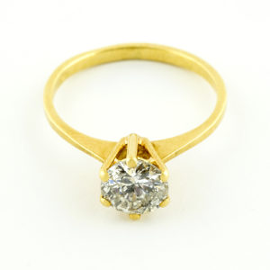 Anillo Solitario en Oro de 18k con Diamante Natural Talla Brillante de 0,98 ct. (I-J/SI2).
