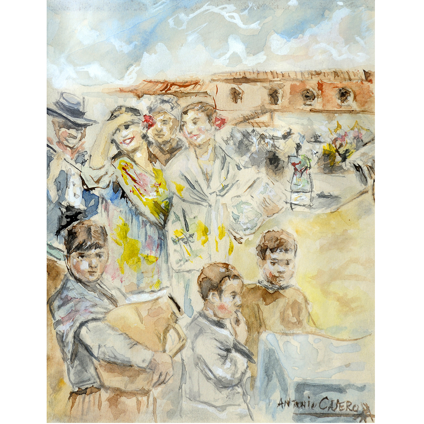 ANTONIO CASERO SANZ. Acuarela sobre cartoncillo. ""Verbena" ANTONIO CASERO SANZ. Acuarela sobre cartoncillo. ""Verbena"