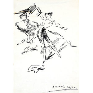 ANTONIO CASERO SANZ. Dibujo a plumilla de escena taurina.
