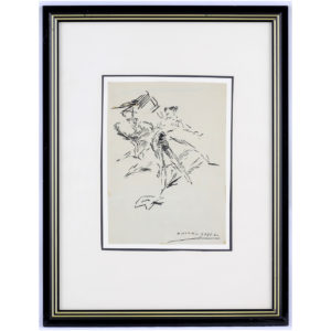 ANTONIO CASERO SANZ. Dibujo a plumilla de escena taurina.