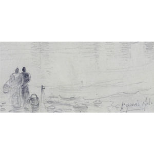 ANTONIO GARCÍA MALO. Dibujo a lápiz. ""Puente sobre el río Sena"