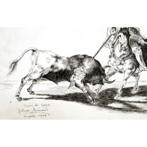 ASTERIO MAÑANOS. Dibujo a plumilla. ""Copia de uno de Goya: Los toros en el siglo XIX""