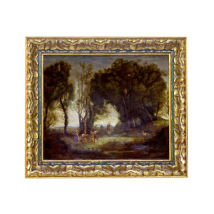 Atribuido a Jean-Baptiste COROT. Óleo sobre lienzo. "Bacanal en el bosque".