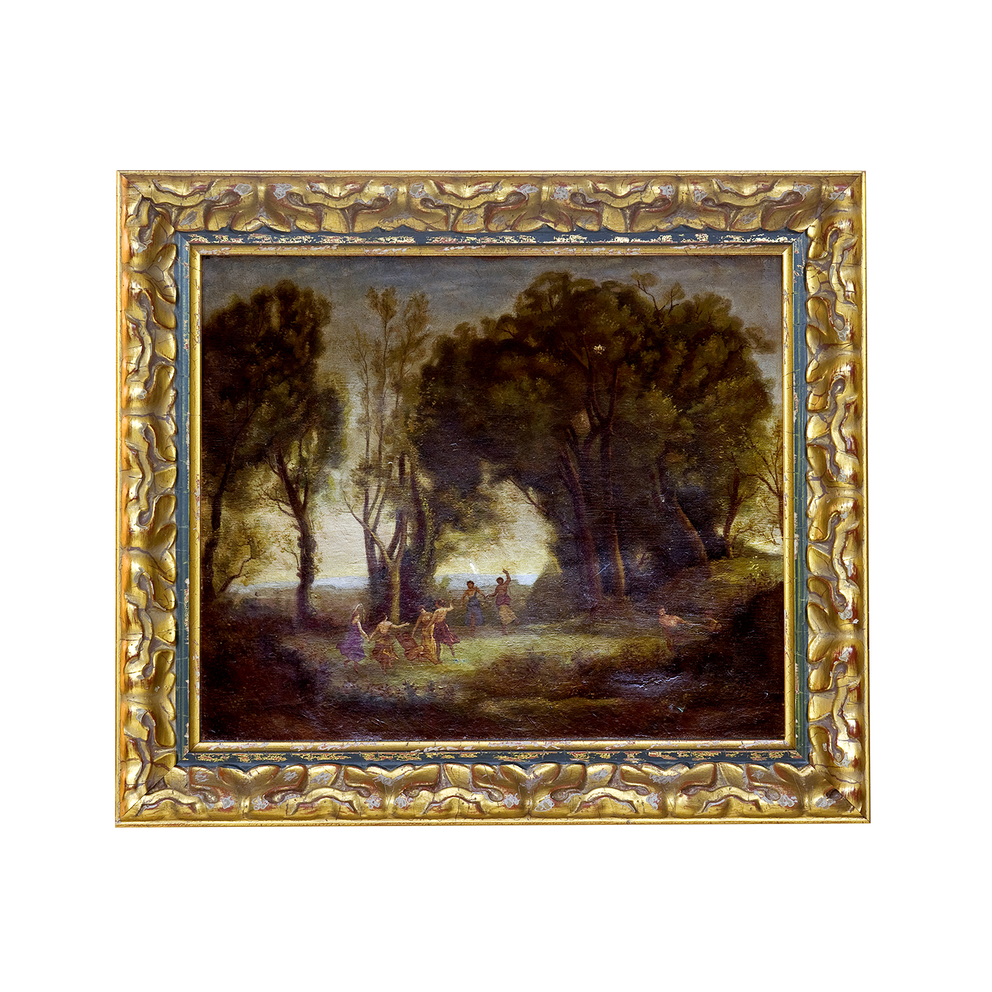 Attribué à Jean-Baptiste COROT. Huile sur toile. "Bacchanale dans la forêt".