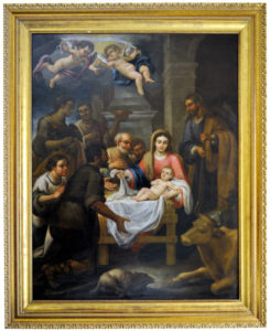 Atribuido al TALLER DE MURILLO. Óleo sobre lienzo. “Adoración de los pastores”