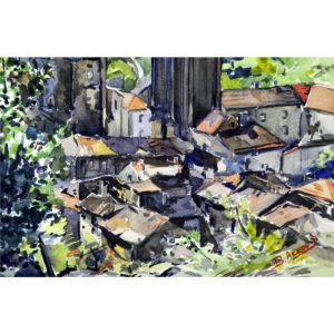 B. ACEOVID. Acuarela. ""Pueblo de montaña""(Bestle, Loira)"