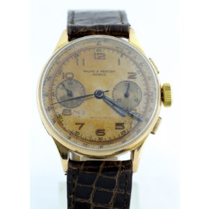 BAUME AND MERCIER. Reloj Cronógrafo de pulsera. Ca. 1945.