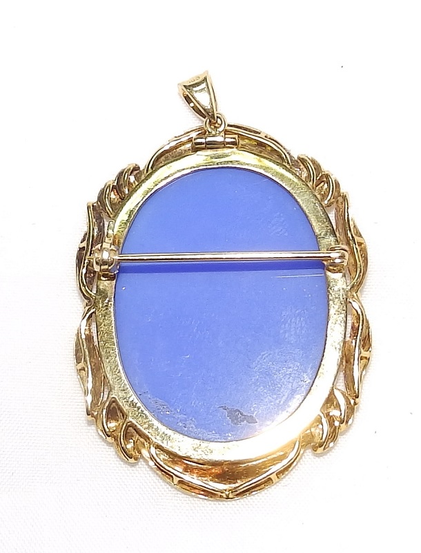 Broche Camafeo para señora con alfiler y colgante. 14k. Broche Camafeo para señora con alfiler y colgante. 14k.