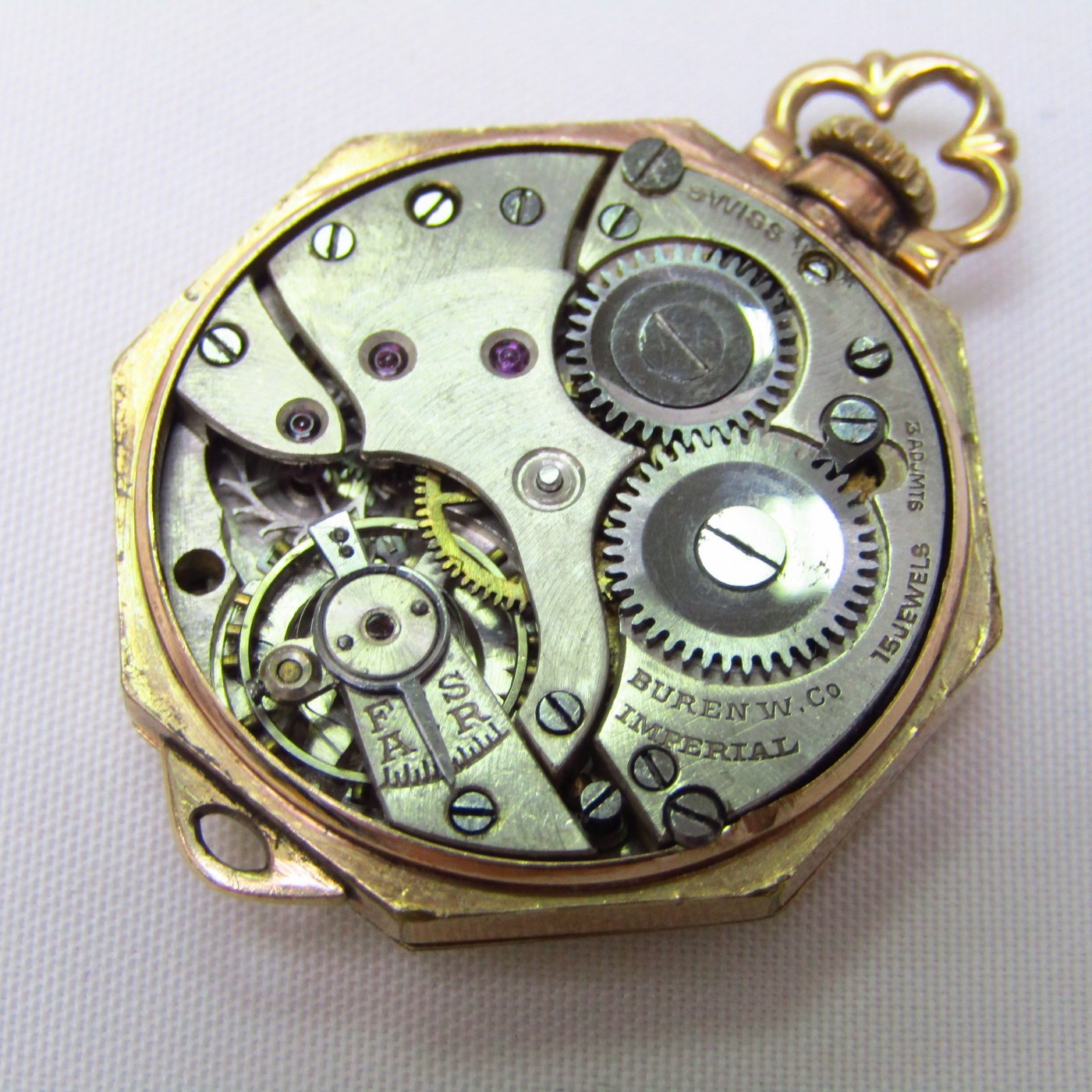 BUREN W. Co. (Suiza). Reloj de colgar, lepine y remontoir. Ca. 1900. BUREN W. Co. (Suiza). Reloj de colgar, lepine y remontoir. Ca. 1900.