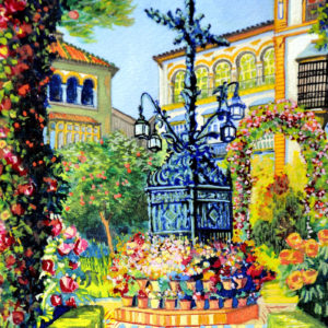 C. POMBO. Acuarela sobre cartón. ""Plaza de Sta. Cruz"