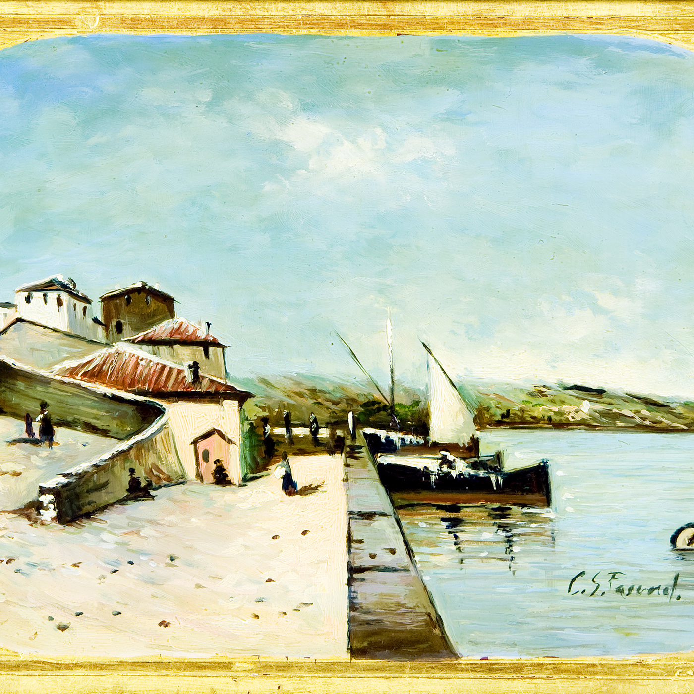 C.S. FASEREL. Óleo sobre tabla. "Escena Marina". C.S. FASEREL. Óleo sobre tabla. "Escena Marina".
