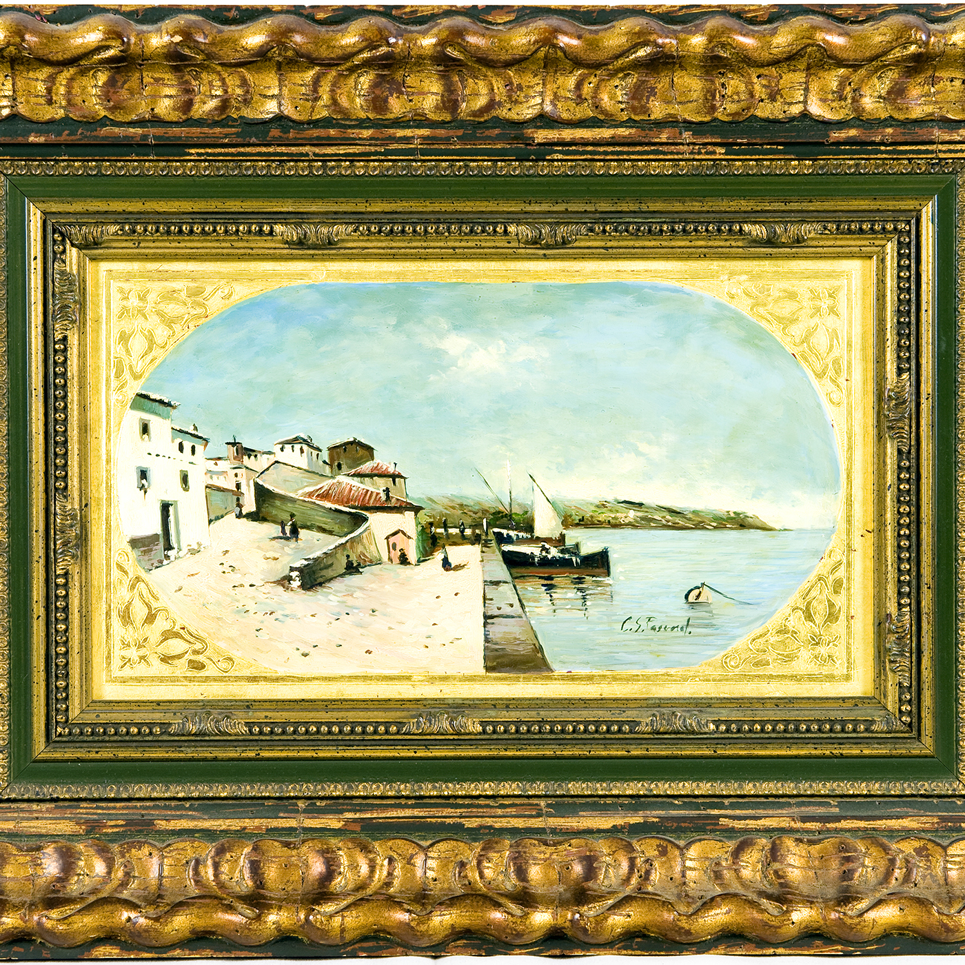 C.S. FASEREL. Óleo sobre tabla. "Escena Marina". C.S. FASEREL. Óleo sobre tabla. "Escena Marina".