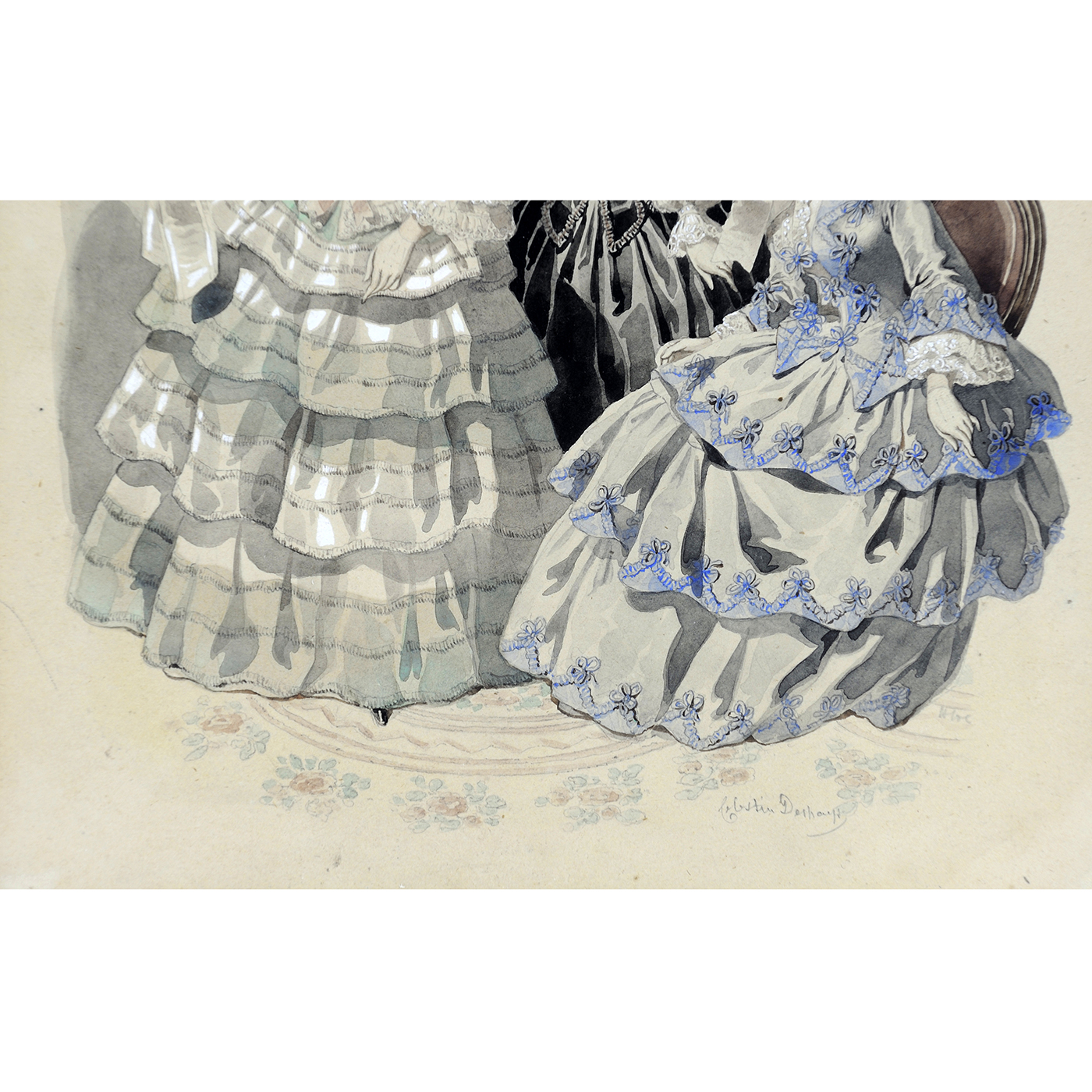 CELESTÍN JEAN FRANÇOIS DESHAYS. Acuarela sobre papel. ""Damas Francesas s.XIX" CELESTÍN JEAN FRANÇOIS DESHAYS. Acuarela sobre papel. ""Damas Francesas s.XIX"