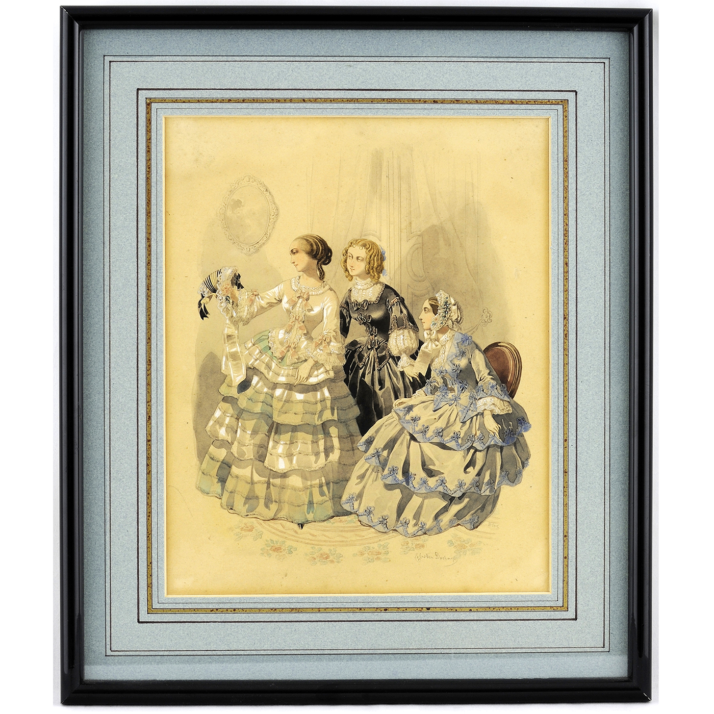 CELESTÍN JEAN FRANÇOIS DESHAYS. Watercolor on paper. "" French Ladies XNUMXth century "