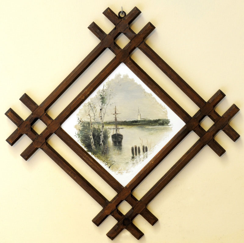 CUATRO AZULEJOS PINTADOS A MANO Y HORNEADOS