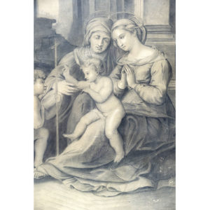 Dibujo a Lápiz y Carbón. Siglo XVIII. ""Escena Sacra: Jesús y San Juan, niños"