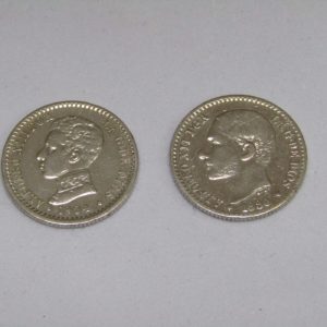 Dos monedas de 50 centimos de PLATA. Una del año 1880 y la otra del 1904