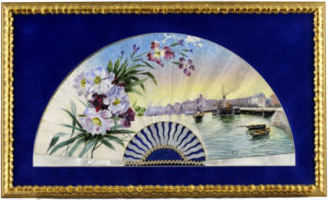E. ABARCA, 1902. Acuarela sobre país de abanico. ""Puerto de Santander""