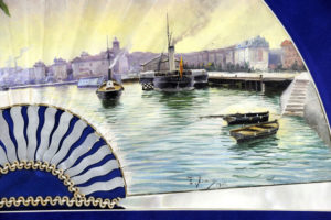 E. ABARCA, 1902. Acuarela sobre país de abanico. ""Puerto de Santander""