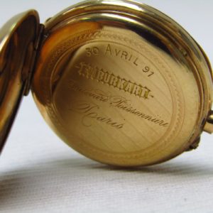 E. BURKART. Reloj Suizo de colgar, lepine y remontoir. Oro 18k. París, ca. 1890