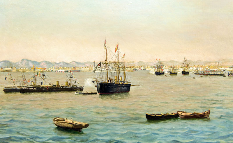 EMILIO SIVILLA TORRES. Óleo sobre lienzo. ""El Rey arribando a puerto" EMILIO SIVILLA TORRES. Óleo sobre lienzo. ""El Rey arribando a puerto"