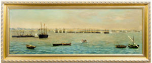 EMILIO SIVILLA TORRES. Óleo sobre lienzo. ""El Rey arribando a puerto"